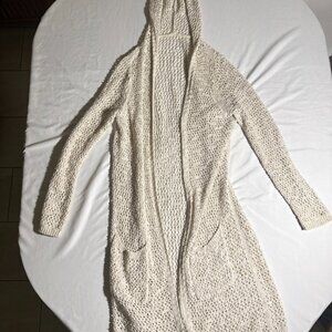Long Knit Hooded Cardigan Women’s Medium Oversized Open Front Cozy Sweater
